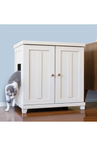 THE REFINED FELINE Cat Litter Box Enclosure Cabinet, Shaker, White, Tapered Feet, XLarge, Hidden Litter Cat Furniture with Drawer
