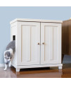 THE REFINED FELINE Cat Litter Box Enclosure Cabinet, Shaker, White, Tapered Feet, XLarge, Hidden Litter Cat Furniture with Drawer