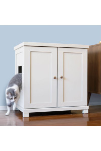 The Refined Feline Cat Litter Box Enclosure Cabinet, Modern, White, Square Feet, XLarge, Hidden Litter Cat Furniture with Drawer