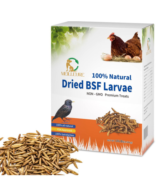 Meilleure Dried Black Soldier Fly Larvae For Chickens, 85X More Calcium Than Dried Mealworms, Non-Gmo 100 Natural Bsf Larvae Chicken Treat For Hens Lizard Ducks Reptiles, 10Lbs