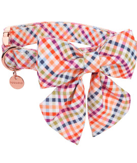 Dogwong Fall Dog Collar With Sailor Bow Tie, Orange Plaid Dog Collar Soft Durable Cotton Dog Collar For Small Medium Large Dog