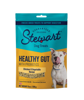 Stewart Freeze Dried Dog Treats, Healthy Gut with Probiotics for Dogs, Natural, Limited Ingredient, Grain Free Treat, Chicken & Vegetable Recipe, 8 Ounces, Resealable Pouch