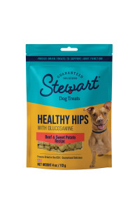 Stewart Freeze Dried Dog Treats, Healthy Hips with Glucosamine for Dogs, Natural, Limited Ingredient Grain Free Dog Treat, Beef & Sweet Potato Recipe, 4 Ounces, Resealable Pouch