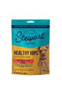Stewart Freeze Dried Dog Treats, Healthy Hips with Glucosamine for Dogs, Healthy, Limited Ingredient Grain Free Dog Treat, Beef & Sweet Potato Recipe, 8 Ounces, Resealable Pouch