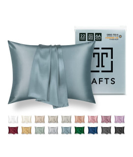 Tafts 22Mm 100 Pure Mulberry 6A Silk Pillowcase For Hair Skin With Envelope Closure, Cooling, Natural, Organic, Double Sided Silk Pillow Case (Slate Blue, King 20X36, 22 Momme 1Pc)