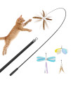 uahpet Natural Feather Cat Toys for Indoor Cats Retractable Cat Wand 60inch Safe Hunting Distance Interactive Toys for Kittens with 4Pcs Different Senses Replacement Teasers Arouse Cat Desire to Hunt
