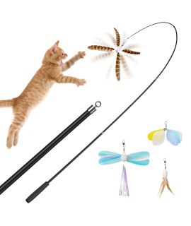 uahpet Natural Feather Cat Toys for Indoor Cats Retractable Cat Wand 60inch Safe Hunting Distance Interactive Toys for Kittens with 4Pcs Different Senses Replacement Teasers Arouse Cat Desire to Hunt