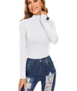 White Mock Turtleneck Tops For Women Long Sleeve Lightweight Stretchy Layering Active Shirts White Medium
