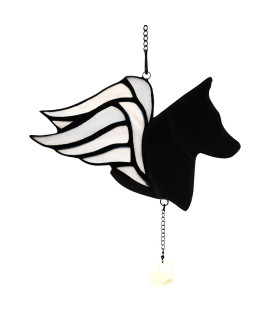 BOXCASA Angel Dog Memorial Gifts,Black Dog with Wings Stained Glass Window Hanging,German Shepherds Memorial Gifts,Dog Sympathy Gifts,Dog Loss Sympathy Gift,Pet Memorial Gifts