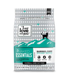I AND LOVE AND YOU Naked Essentials Dry Cat Food, Hairball Care Salmon and Whitefish Recipe, Grain Free, Real Meat, No Fillers, 3.4 lb Bag