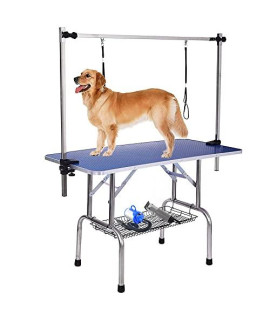 Dog Pet Grooming Table for Large Dogs Adjustable Height Heavy Duty Portable Trimming DryingTable with Arm/Noose/Mesh Tray, Maximum Capacity Up to 330 LBS, 42''/Blue