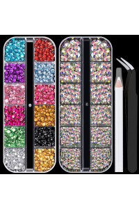 Flat Back Rhinestone Kits Colorful Rhinestonescrystal Ab Gems With Picker Pencil And Tweezer For Home Diy And Professional Nail Art