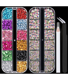 Flat Back Rhinestone Kits Colorful Rhinestonescrystal Ab Gems With Picker Pencil And Tweezer For Home Diy And Professional Nail Art