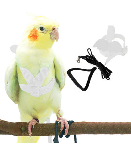 Pet Parrot Bird Harness And Leash, Adjustable Training Design Anti-Bite, Bird Nylon Rope With Cute Wing For Parrots, Suitable For Alexandrine, Scarlet, Keck, Mini Macaw Same Size Birds (White)