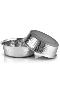 Urbuddies 2 Pack Hammered Stainless Steel Cat Bowls, Premium Metal Cat Bowls With Non Slip Rubber Bottom, Dishwasher Safe, Easy To Clean, 2 Cup