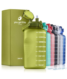 You Got This Living Motivational Water Bottle With Time Marker, Gallon Water Bottle With Straw 128 Oz38L, Reusable Water Jug, Achieve All-Day Hydration Spillproof, Bpa Free