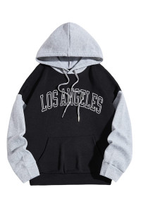 Soly Hux Women Casual Fashion California Hoodie Los Angeles Pullover Drawstring Graphic Sweatshirt Black Colorblock Xl