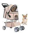 Bestpet Pet Stroller Cat Dog Cage Stroller Travel Folding Carrier,Beige