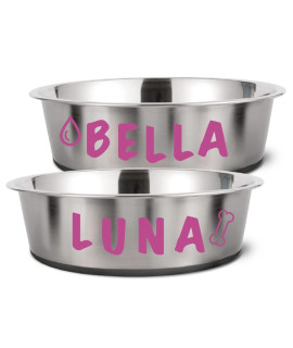 Peday Personalized Dog Bowl With Name On It Custom Food And Water Bowls For Pets Stainless Steel Customized Dog Bowls Cute Pet Dish With Stickers