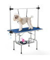 Lyromix Adjustable Pet Large Foldable Dog Grooming Table with Arms, Noose, Mesh Tray, Maximum Capacity Up to 330Lb, 42in, Blue