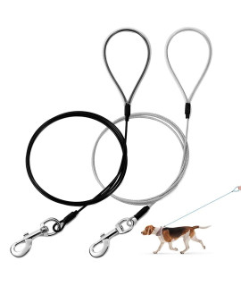 Mi Metty Chew Proof Dog Leash - Six Foot Metal Cable Lead Heavy Duty Leash Made Of Coated Wire Rope Chew Resistant, Great For Large Dogs And Teething Puppies Dog Chains (2 Pack, Blacktransparent)
