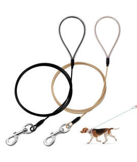 Mi Metty Chew Proof Dog Leash - Six Foot Metal Cable Lead Heavy Duty Leash Made Of Coated Wire Rope Chew Resistant, Great For Large Dogs And Teething Puppies Dog Chains (2 Pack, Blackkhaki)