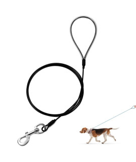 Mi Metty Chew Proof Dog Leash - Six Foot Metal Cable Lead Heavy Duty Leash Made Of Coated Wire Rope Chew Resistant, Great For Large Dogs And Teething Puppies Dog Chains (1 Pack, Black)