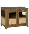 PawHut Furniture Style Dog Crate with Double Doors, Dog Crate End Table with Large Entrance, PE Rattan Decoration, Wooden Small to Medium Sized Dog Kennel Furniture Indoors, Walnut