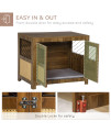 PawHut Furniture Style Dog Crate with Double Doors, Dog Crate End Table with Large Entrance, PE Rattan Decoration, Wooden Small to Medium Sized Dog Kennel Furniture Indoors, Walnut
