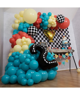 100Pc Easy Diy- Vintage Two Fast Race Car Balloon Garland Kit With Bonus Trophy & Number 2 - Race Car Balloon Arch Kit For Two Fast Birthday Decorations Party Supplies Or 2Nd Birthday Theme For Boys