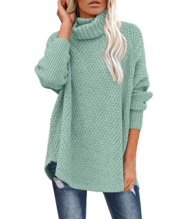 Dorose Womens Oversized Turtleneck Long Sleeve Casual Pullover Knit Tunic Sweater Sage Green