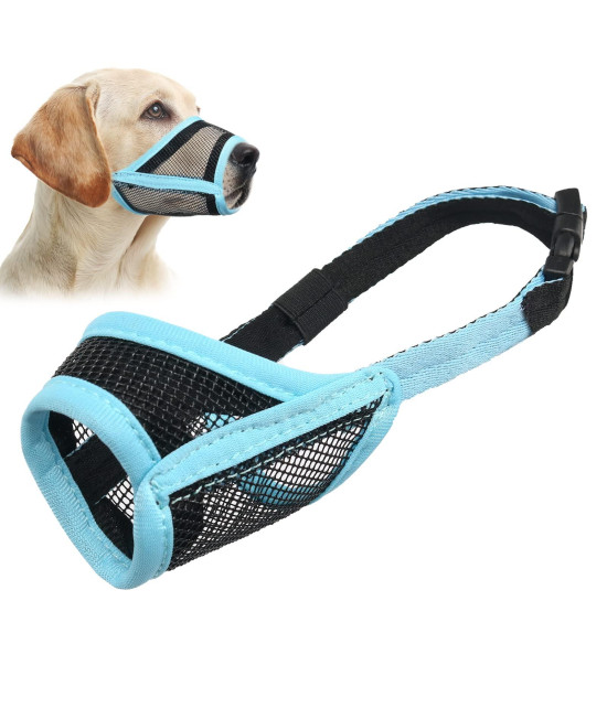 Dog Muzzle, Mesh Muzzle For Small Medium Large Dogs, Soft Dog Muzzle To Prevent Biting Chewing, Drinkable Breathable Adjustable Puppy Muzzle (L(Snout: 7-8A), Baby Blue)