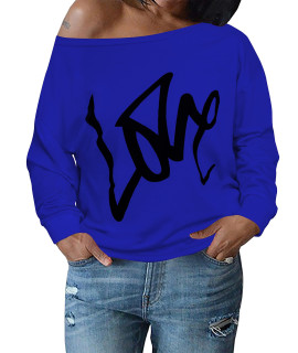 Am Clothes Womens Tops Plus Size Sweatshirts Sweaters Shirts Long Sleeve Oversized Fall Off Shoulder T-Shirts 4X Royal Blue