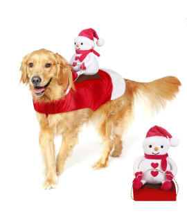 Lewondr Dog Christmas Costume, Winter Snowman Shaped Doll Riding on Dog Apparel Party Dressing Up Clothing for Pet Christmas Riding Outfit for Dogs Antler Hoodie Clothes Xmas Costumes,Large Size, Red