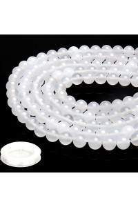 70Pcs Natural 8Mm Healing Gemstone, White Agateaenergy Stone Round Loose Beads, Semi-Precious Crystal Beads With Free Elastic Stringafor Jewelry Making Diy