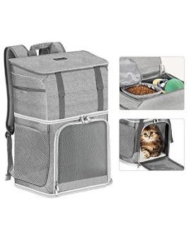 Pawaboo 2 in 1 Pet Carrier Backpack, Cat Backpack Carrier for Small Cats and Dogs, Cat Travel Bag with Food Container & Super Ventilated Design, Perfect for Traveling/Hiking/Camping