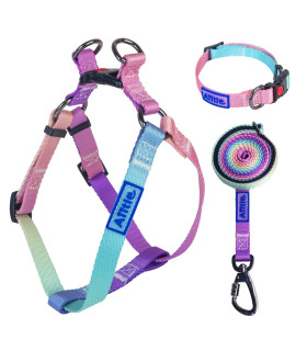 Aiitle Step In Dog Harness Collar Leash Set - Adjustable Heavy Duty No Pull Halter Harness - Buckle With Locking System,Double D Ring - Walking Running For Small Medium Large Dogs,Pink Gradient M