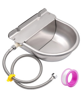 Stainless Steel Automatic Livestock Waterer with Plastic Float Valve Dog Water Bowl Feeder Water Dispenser Outdoor Horse Watering Trough Animal Drinking Tank for Dog Cow Cattle Horse Goat Pig
