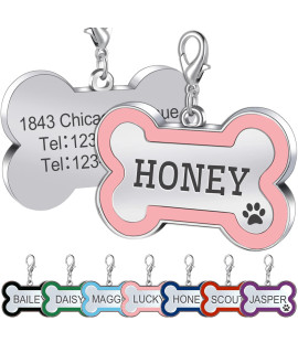 Jatebi Pet Id Tags,Personalized Dog Tags And Cat Tags,Engraved Both Sides Bone Shape Collar Pendant Custom Pet Supplies Engrave Name Number Gift For Cats Puppies Tags( S Pink)