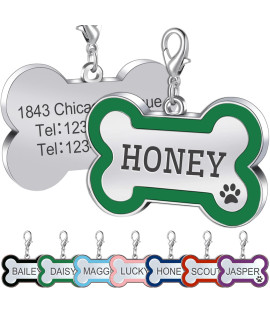 Jatebi Pet Id Tags,Personalized Dog Tags And Cat Tags,Engraved Both Sides Bone Shape Collar Pendant Custom Pet Supplies Engrave Name Number Gift For Cats Puppies Tags( L Green)