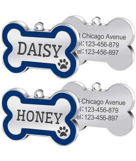 Jatebi Pet Id Tags,Personalized Dog Tags And Cat Tags,Engraved Both Sides Bone Shape Collar Pendant Custom Pet Supplies Engrave Name Number Gift For Cats Puppies Tags( Small 2 Pack Royal Blue)