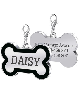 Jatebi Pet Id Tags,Personalized Dog Tags And Cat Tags,Engraved Both Sides Bone Shape Collar Pendant Custom Pet Supplies Engrave Name Number Gift For Cats Puppies Tags(S Black)