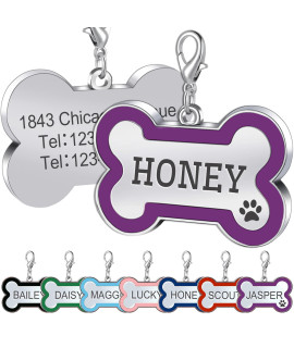 Jatebi Pet Id Tags,Personalized Dog Tags And Cat Tags,Engraved Both Sides Bone Shape Collar Pendant Custom Pet Supplies Engrave Name Number Gift For Cats Puppies Tags( L Purple)