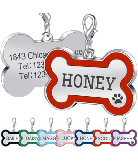 Jatebi Pet Id Tags,Personalized Dog Tags And Cat Tags,Engraved Both Sides Bone Shape Collar Pendant Custom Pet Supplies Engrave Name Number Gift For Cats Puppies Tags( L Red)