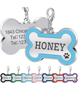 Jatebi Pet Id Tags,Personalized Dog Tags And Cat Tags,Engraved Both Sides Bone Shape Collar Pendant Custom Pet Supplies Engrave Name Number Gift For Cats Puppies Tags(L Blue)