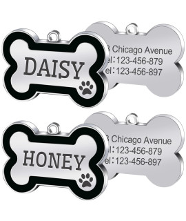 Jatebi Pet Id Tags,Personalized Dog Tags And Cat Tags,Engraved Both Sides Bone Shape Collar Pendant Custom Pet Supplies Engrave Name Number Gift For Cats Puppies Tags( Large 2 Pack Black)