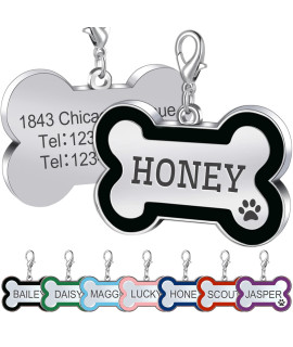 Jatebi Pet Id Tags,Personalized Dog Tags And Cat Tags,Engraved Both Sides Bone Shape Collar Pendant Custom Pet Supplies Engrave Name Number Gift For Cats Puppies Tags(L Black)