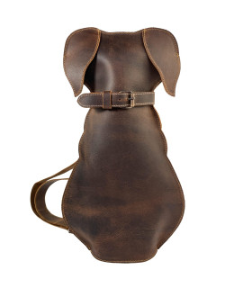 Hide & Play, Doggy Shape Backpack Handmade from Full Grain Leather - Pet Lover Accessory, Great for Travel & Everyday Use - Bourbon Brown