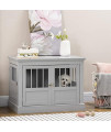 PawHut Dog Crate Furniture End Table Indoor Pet Kennel for Small Dogs with Large Entrance French Doors Hidden Storage Cabinet Space, Dark Grey