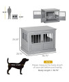 PawHut Dog Crate Furniture End Table Indoor Pet Kennel for Small Dogs with Large Entrance French Doors Hidden Storage Cabinet Space, Dark Grey